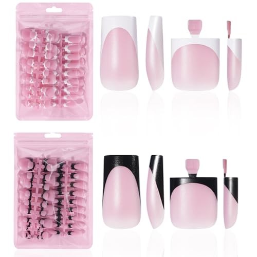 4 Design French Soft Gel Toe Nail Tips Set,120Pcs White Pink Black Full Cover