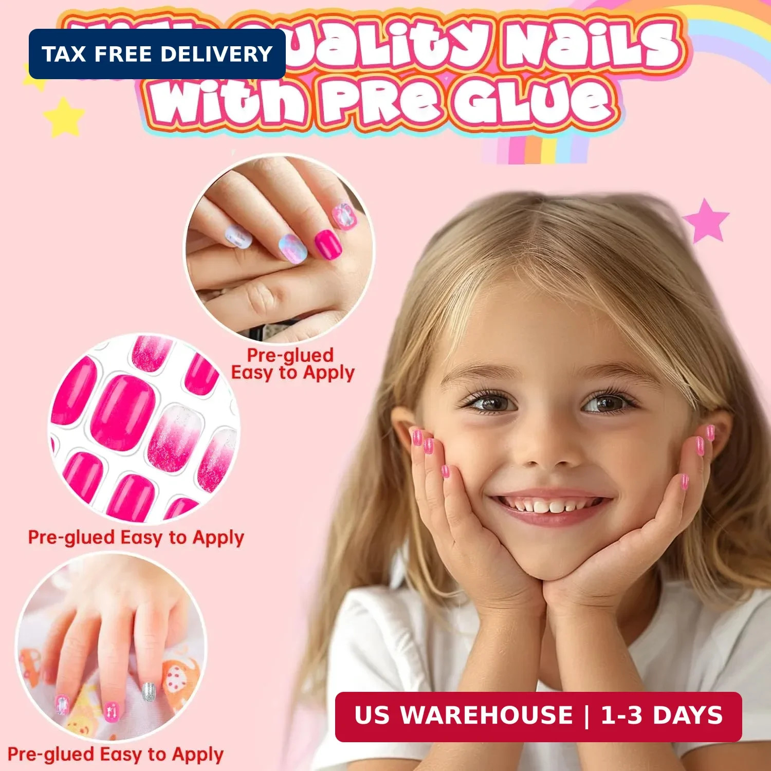 144 Pieces 6 Pack Kids Press on Nails Artificial Fake Nails for Kids Girls Pr…