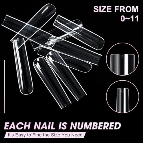 Extra Long Square Full Cover Nail Tips 240PCS XXXL Clear Full Cover Fake Nails