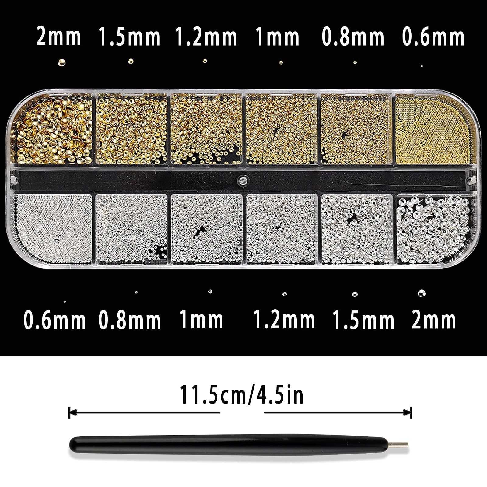 3D Caviar Beads Nail Art Kit with Magnet Picker Tool – Gold & Silver