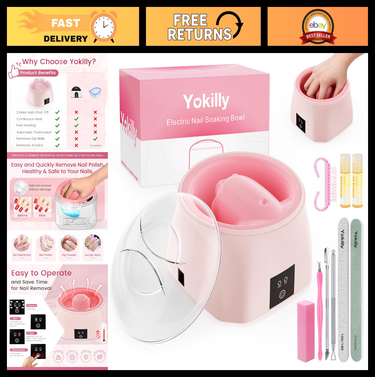 Heated Nail Soaking Bowl – 50% Faster Soak Off for Beginners & Home Salon Use