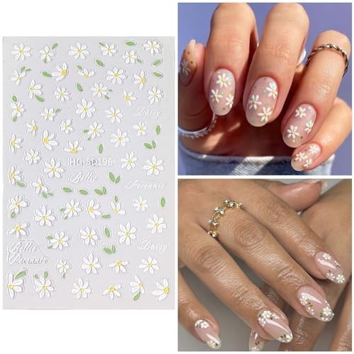 Flower Nail Art Stickers 7 Sheets 5D Decals Spring Summer Nail Art Colorful-04
