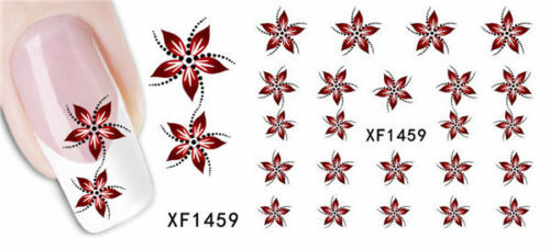 Nail Art Water Transfer Sticker Decal Stickers Pretty Flowers Red Black XF1459