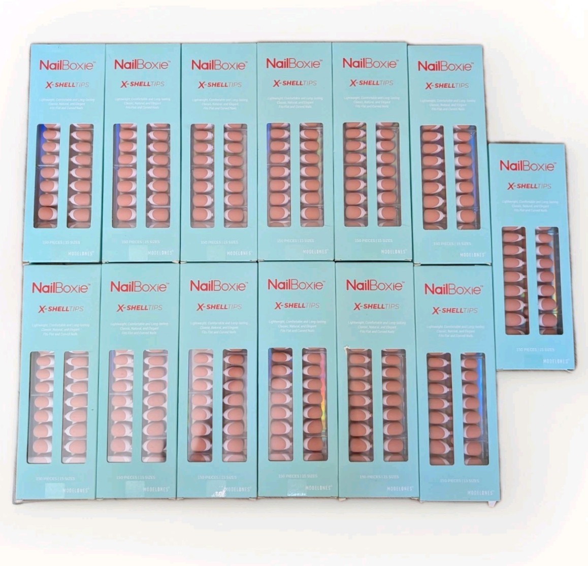 Modelones Nailboxie X-Shell Tips Full Cover French Nail Almond 15 Sizes 1950 Pcs