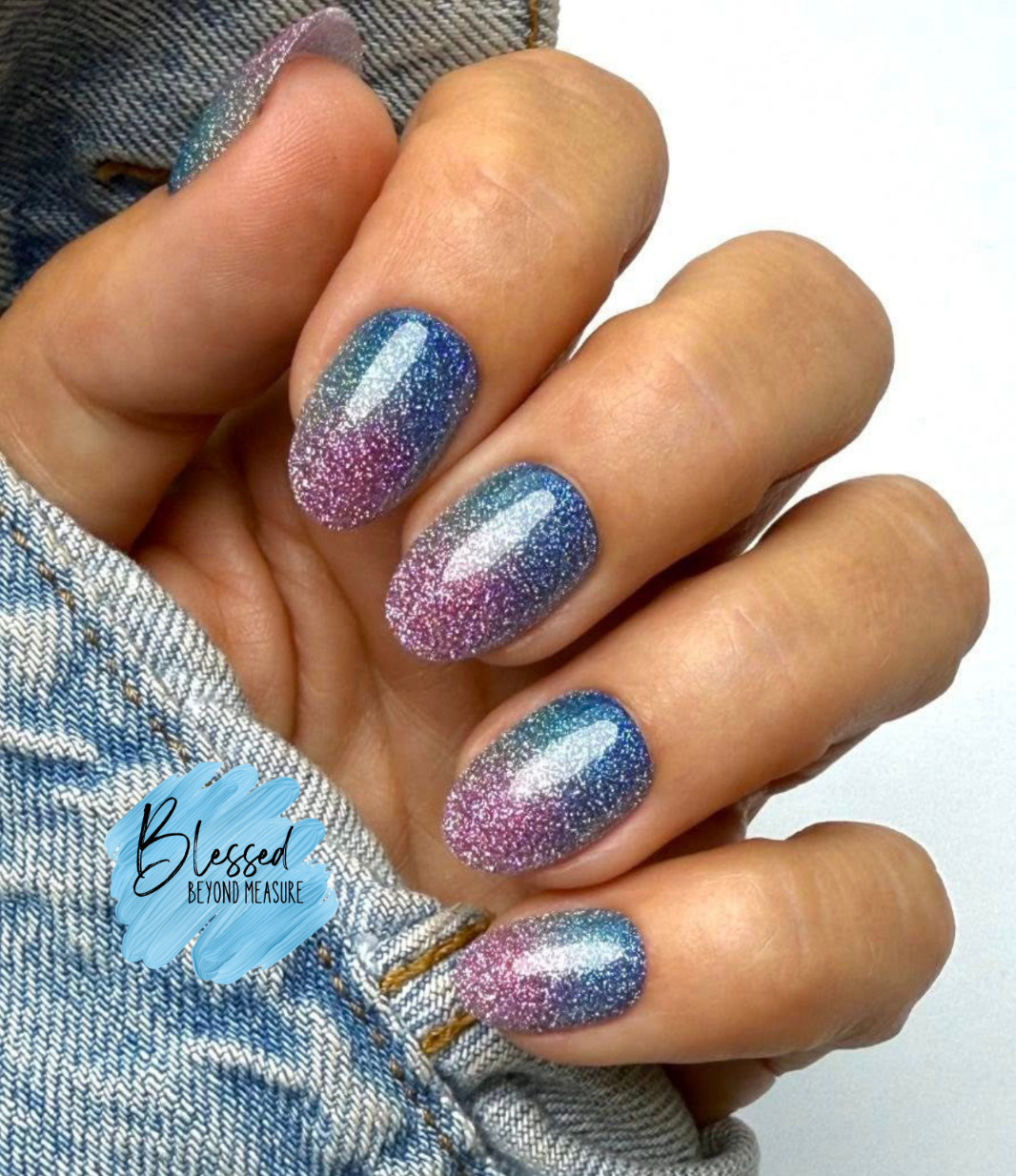 Red Aspen Press On Nails~Self-Made Mermaid, Maureen Short~Almond~Purple/Blue
