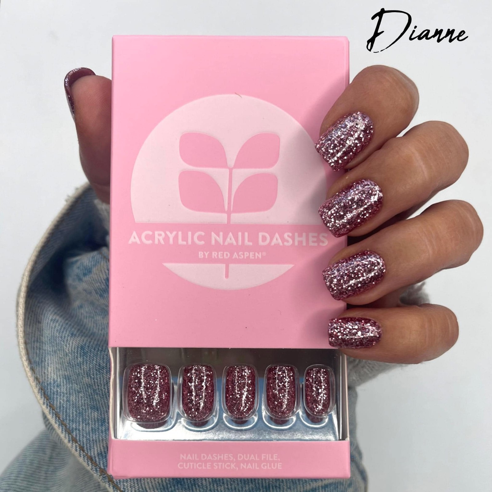 Red Aspen Press On Nails-Dianne’s Dazzling Diadem ACRYLIC • Squoval • Glitter