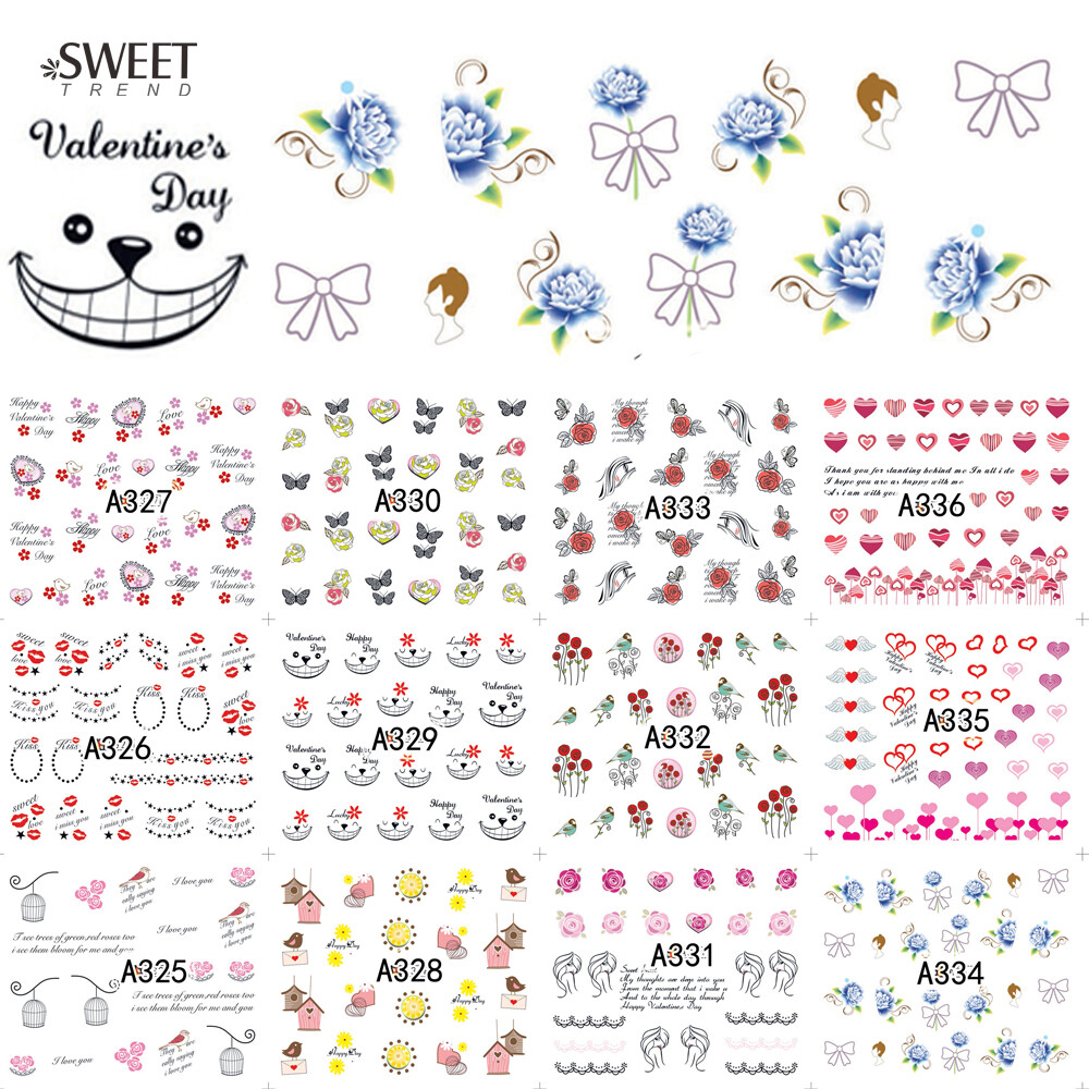 Nail Sticker Water Transfer Valentine’s Day Heart Flower Bird Butterfly Decals