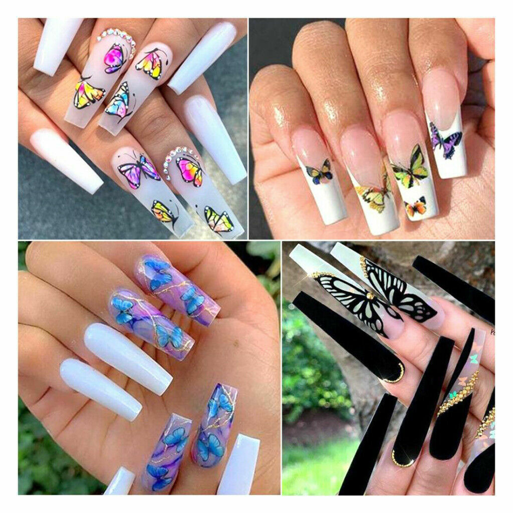 Butterfly Nail Stickers Waterproof Nail Art Design DIY Decal Pink Manicure NS12