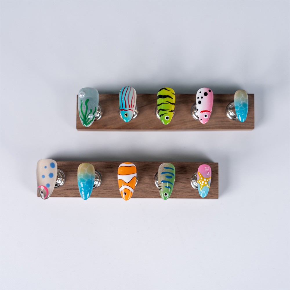 10pcs Handmade Almond Press On Nails Ocean Clownfish Summer Party Fashion Decor