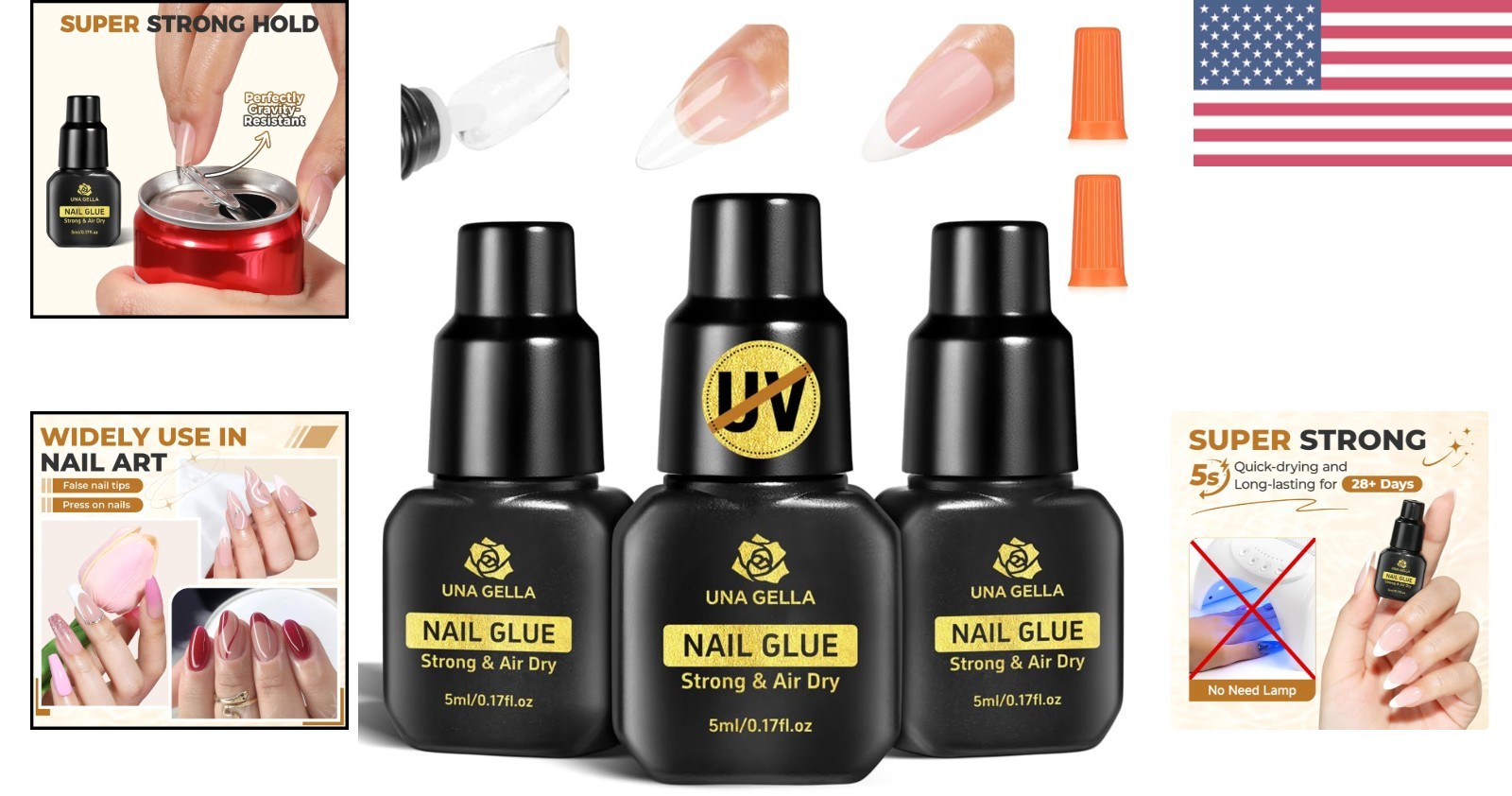 Super Strong Fast-Drying Nail Glue (5ML x 3PCS) – No UV Needed for Salon-Quality