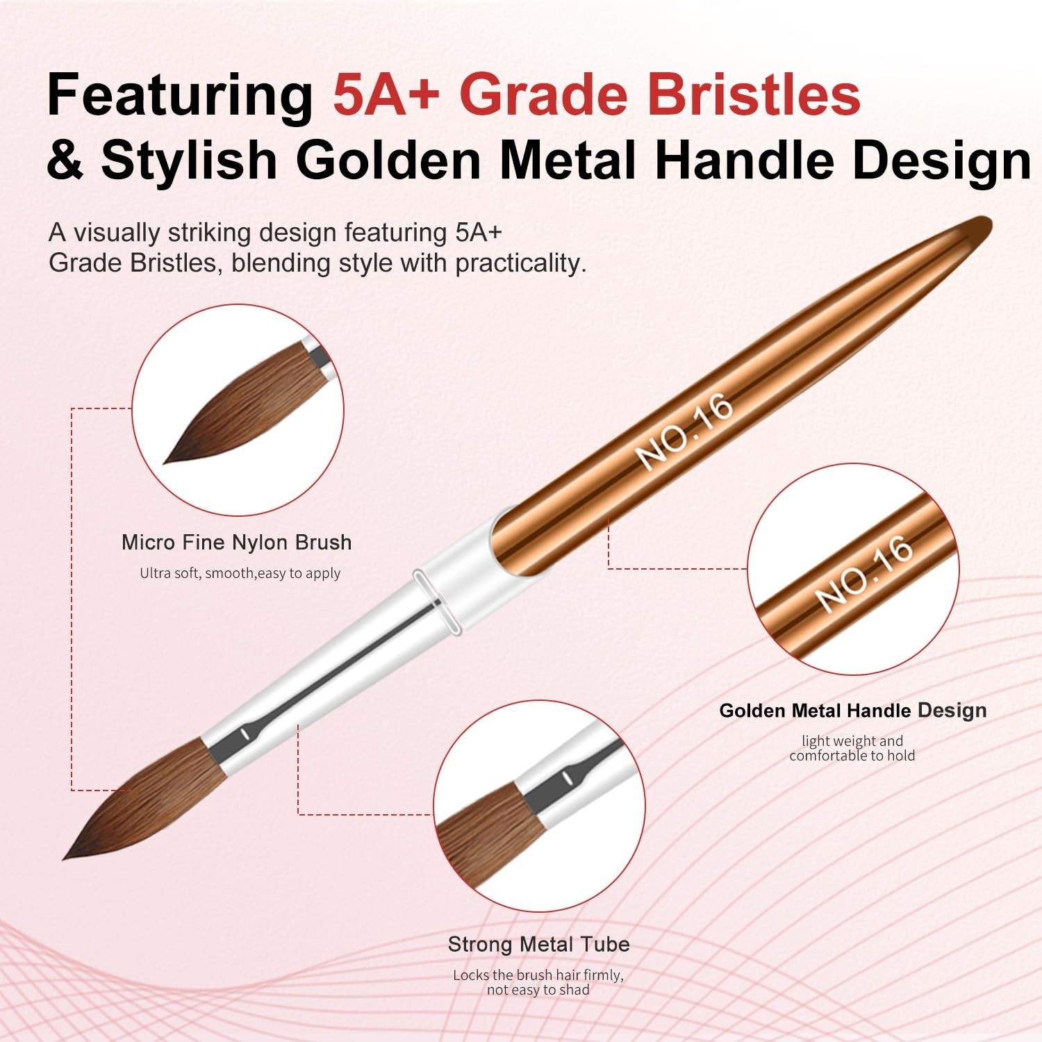 Acrylic Nail Brush Set, 4pcs Size 8/10/12/16 Professional Nail Art Brush for …