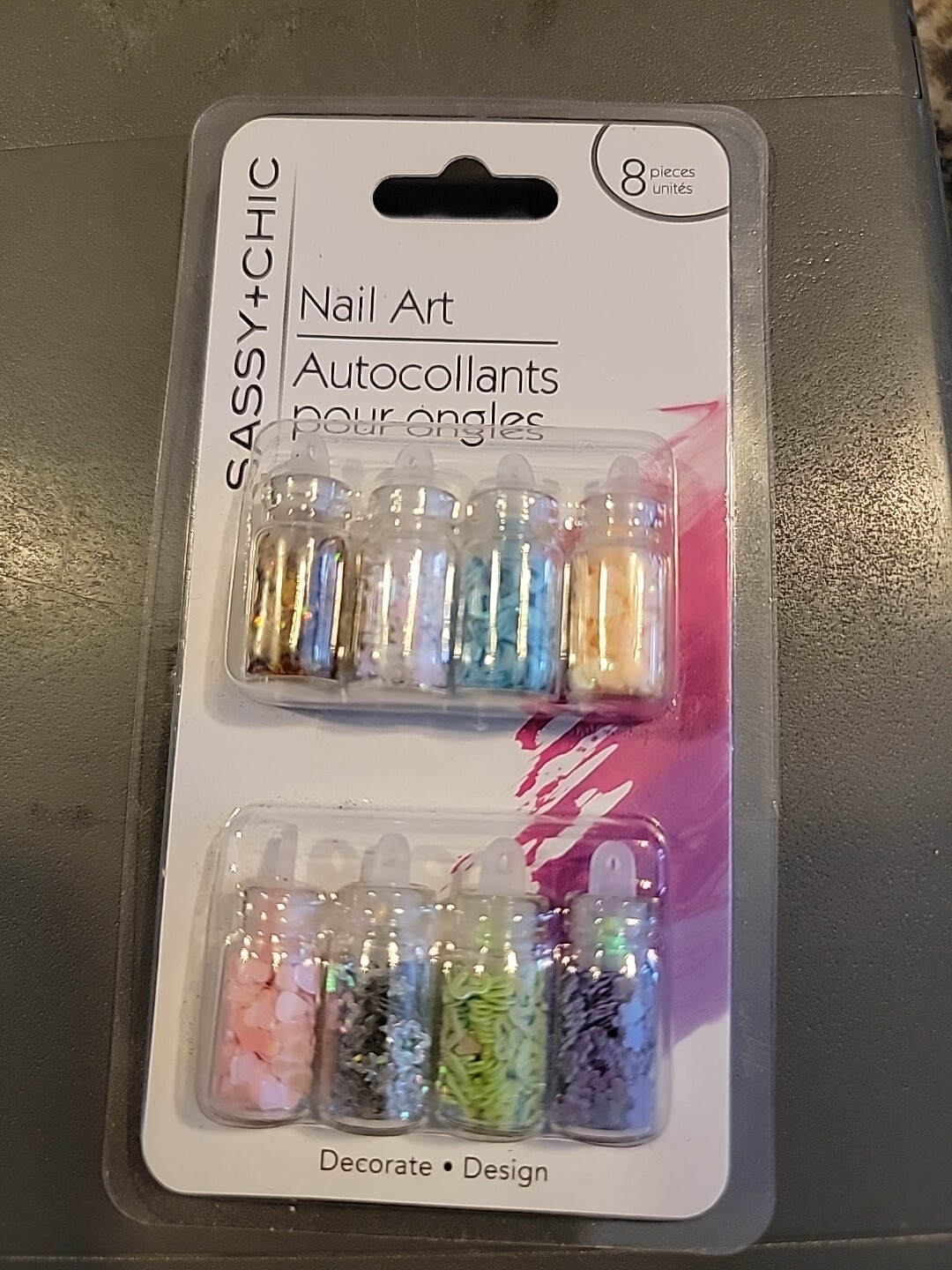 Sassy + Chic Nail Art 8 Mini Bottles ~ Mini Hearts Stars ~ NEW