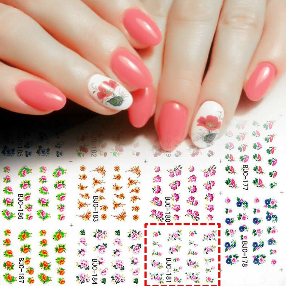 2 pcs Nail Art Water Transfer Sticker Flower Decals Tips Decoration BJC-181