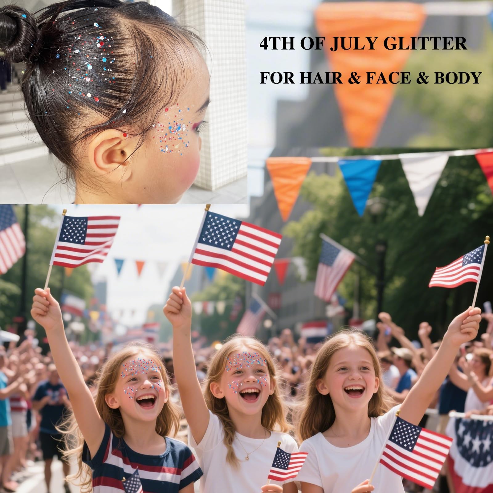 Red White and Blue Face Body Glitter Stick with Star Sequins,4th of July Acce…