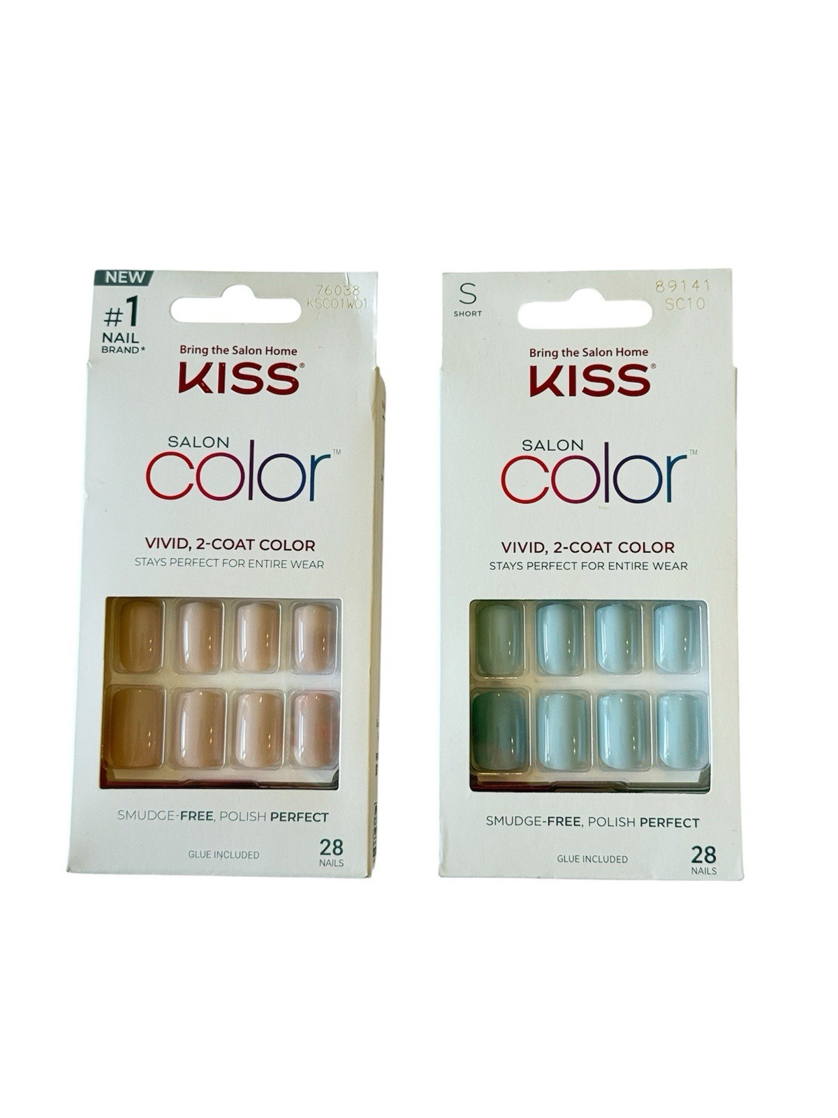 Kiss Salon Color Short Square/Squoval Neutral Nude & Blue Press On Nails x2