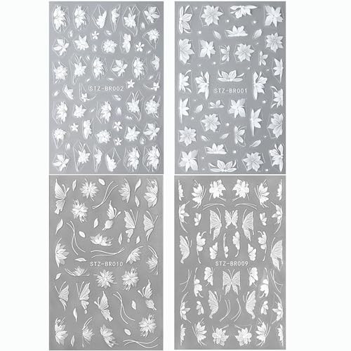 White Lace Flower Butterfly Nail Art Stickers 3D Flower Nail Stickers for Nail