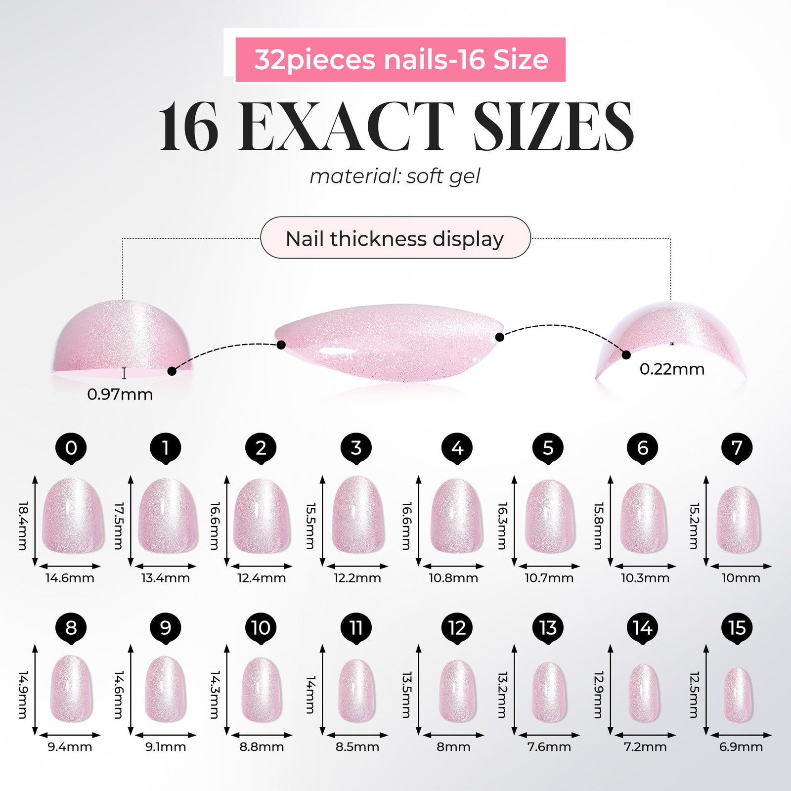 UNA GELLA Short Squoval Press On Nails – 32Pcs 16 Sizes Soft Gel Round Fake N…