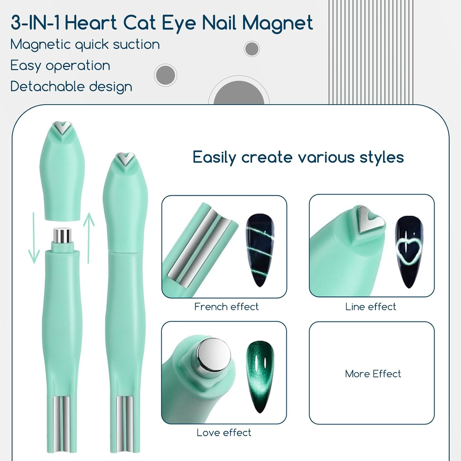 26 Pieces Cat Eye Magnet for Nails 3-In-1 Nail Heart Magnets Cylindrical Strong