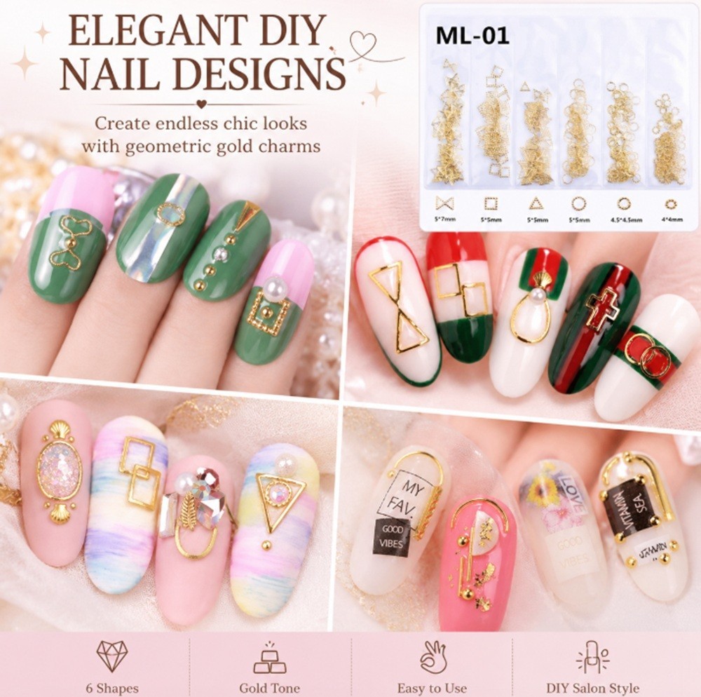 Gold 3D Nail Art Decorations – Ocean Rivets, Shell Rhinestones for Manicure Tips