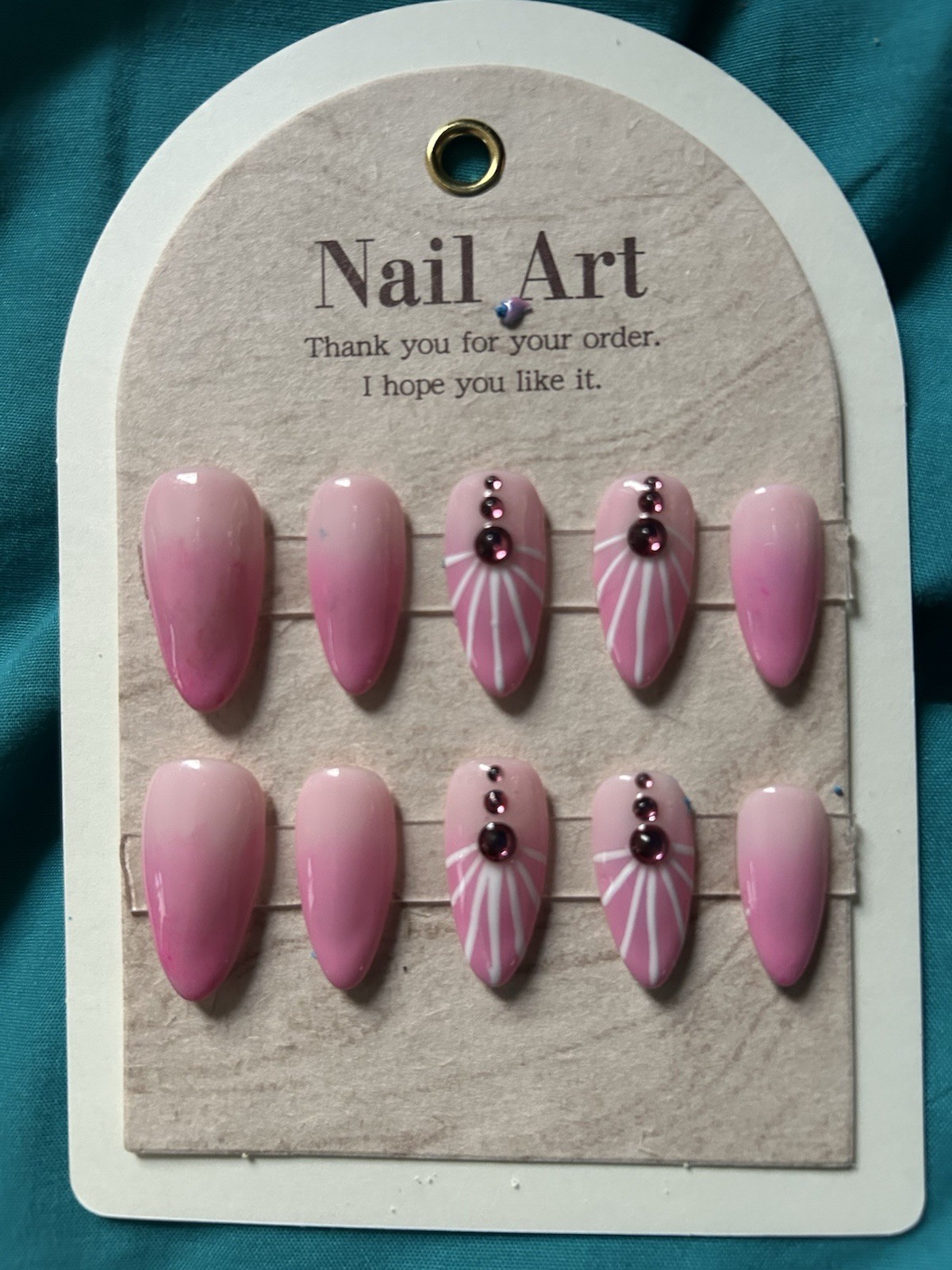 Z NAILZ! Handmade L Almond Pink Ombre’ W/2 Feature Nails Press On Nails