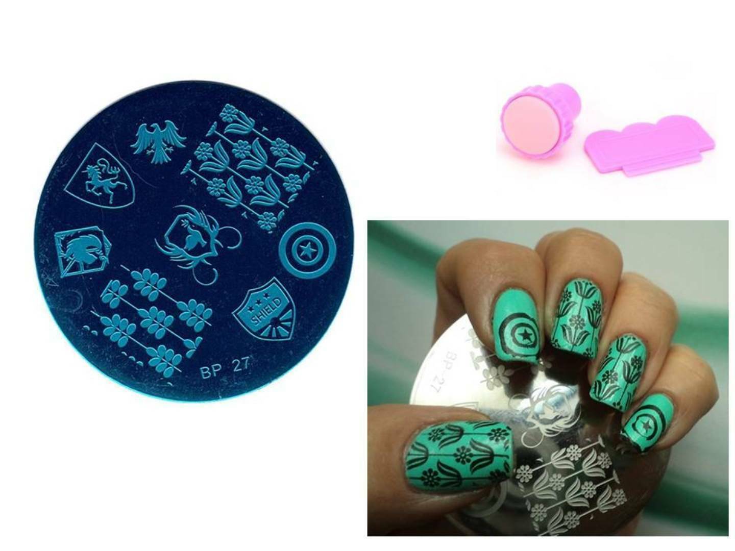 Nail Art Stamping Template Badge Theme Image Plate Stamper Scraper Kit BP 27