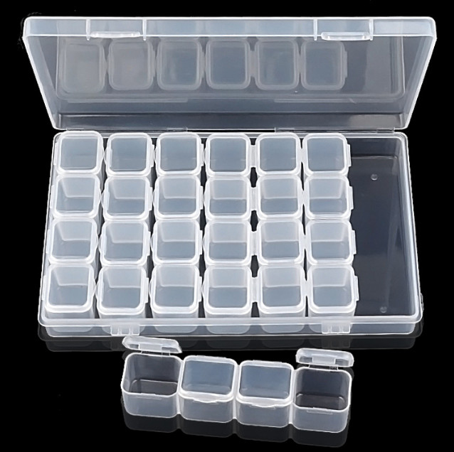 28 Cells Nail Art Storage Case Rhinestones Gems Accessories Clear Plastic Box