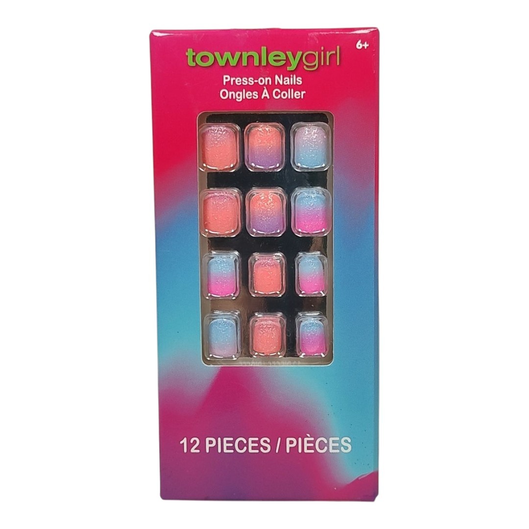 Townley Girl Press-on Nail Art 12 Pieces Pastel Rainbow Colors Pre-Glued Age 3+