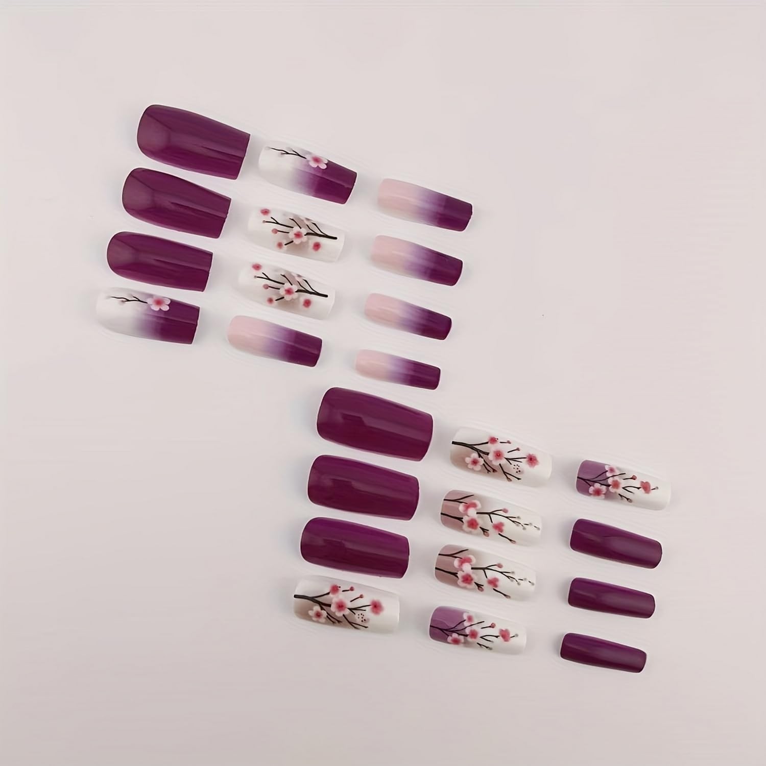 GRITOSE 24pc Square False Nails style16 Purple White