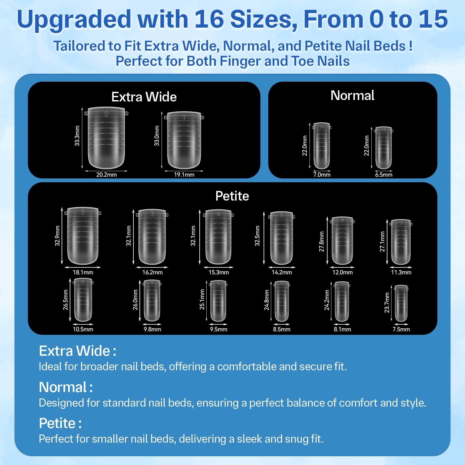 Straight Polygel Dual Wide Toe Nail Forms for Poly Gel Extensions, Larger Fla…