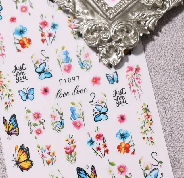 Nail Art Stickers NEW ! BEAUTIFUL MULTICOLOURED BUTTERFLIES AND FLOWERS F1097
