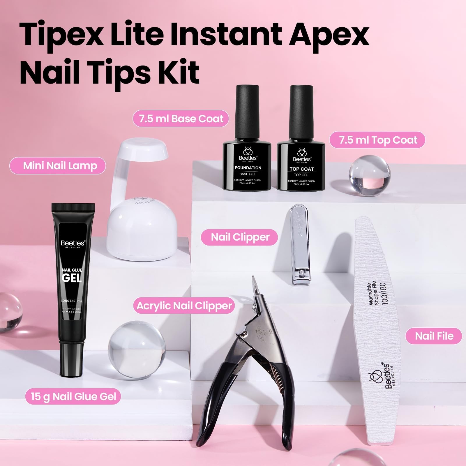 Acrylic Nail Tips Kit – 192pcs Almond Medium, UV Glue, Base & Top Coat, Mini Lam