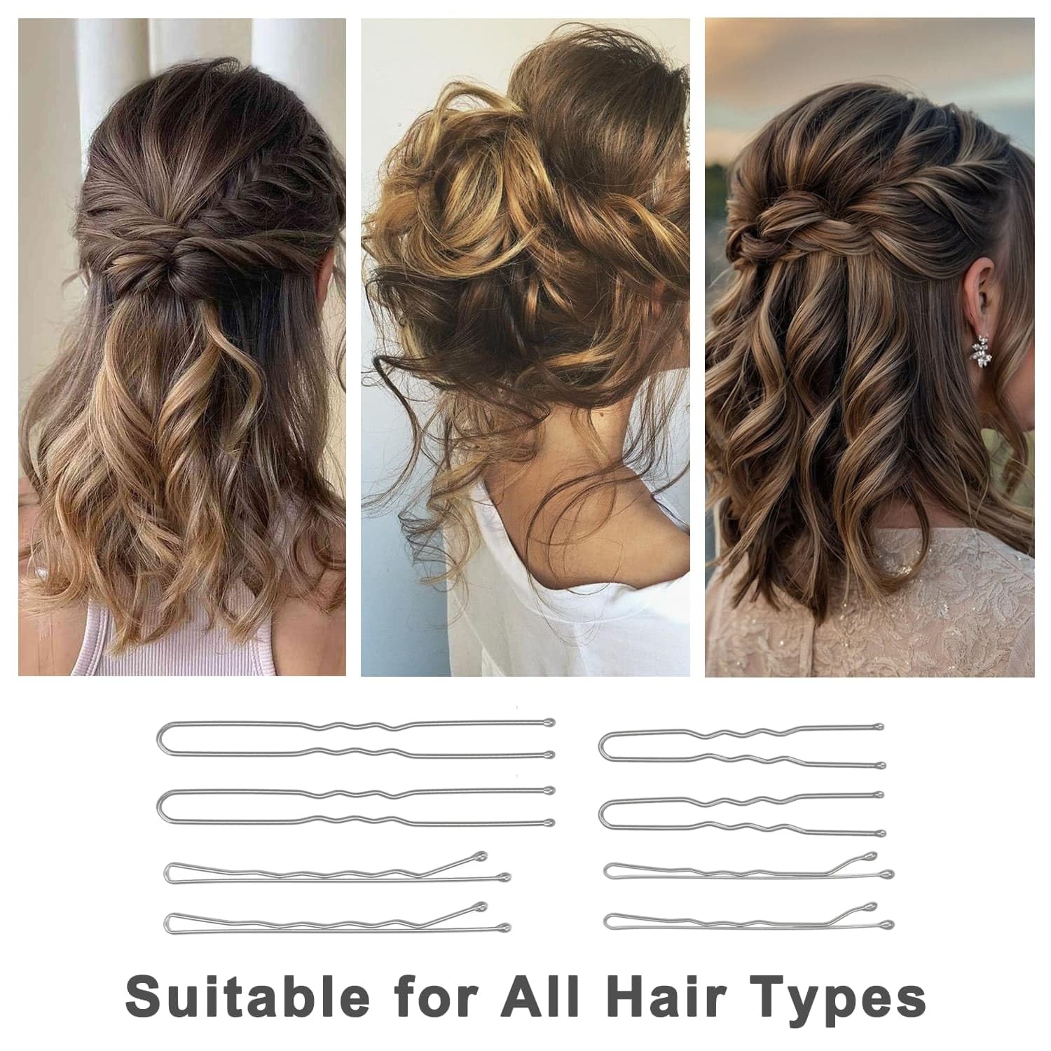 250 Pcs Hair Pins Silver Bobby for Gray White Hair, Wavy