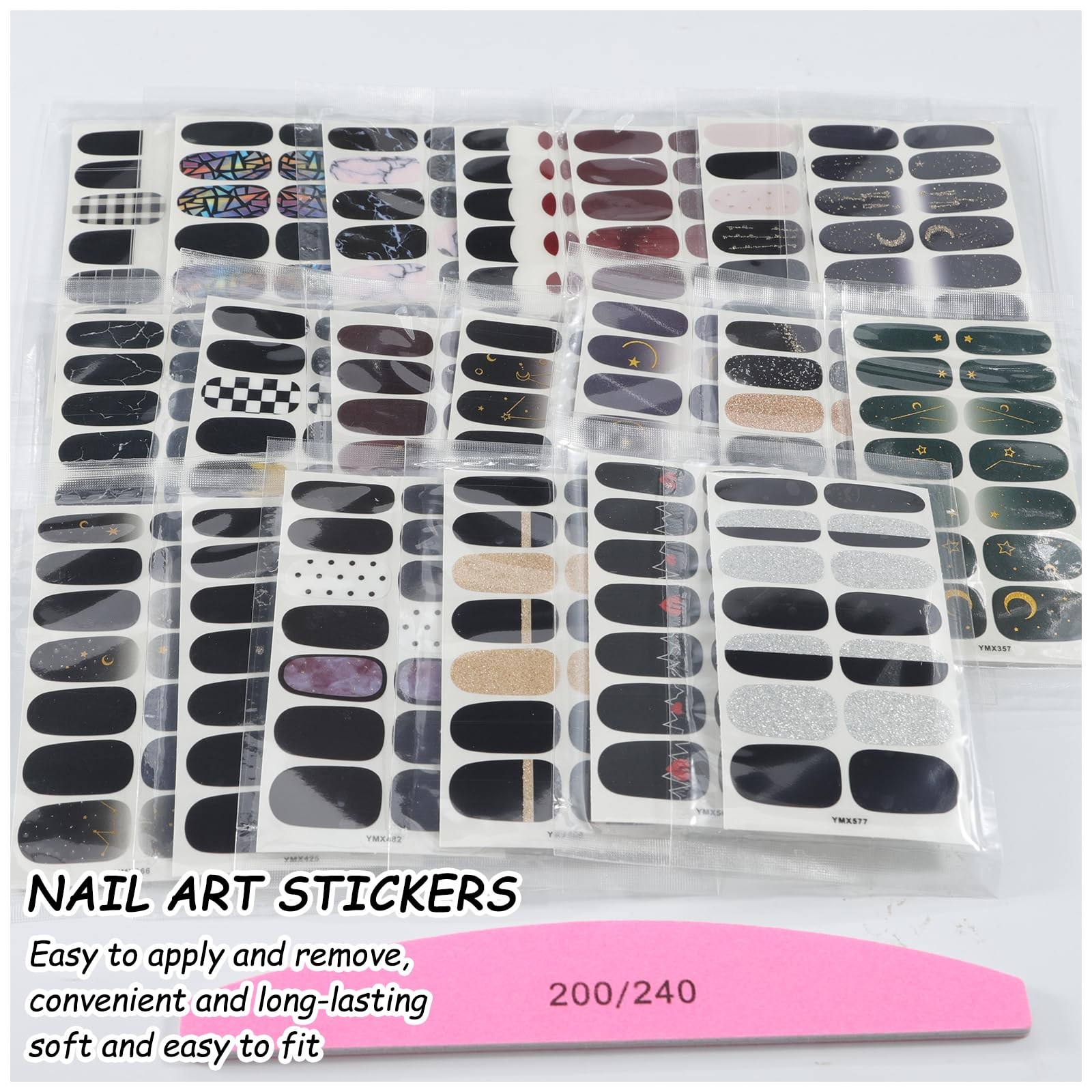 Nail Polish Strips (20 Sheets, Black Style), Nail Polish Stickers Full Nail W…