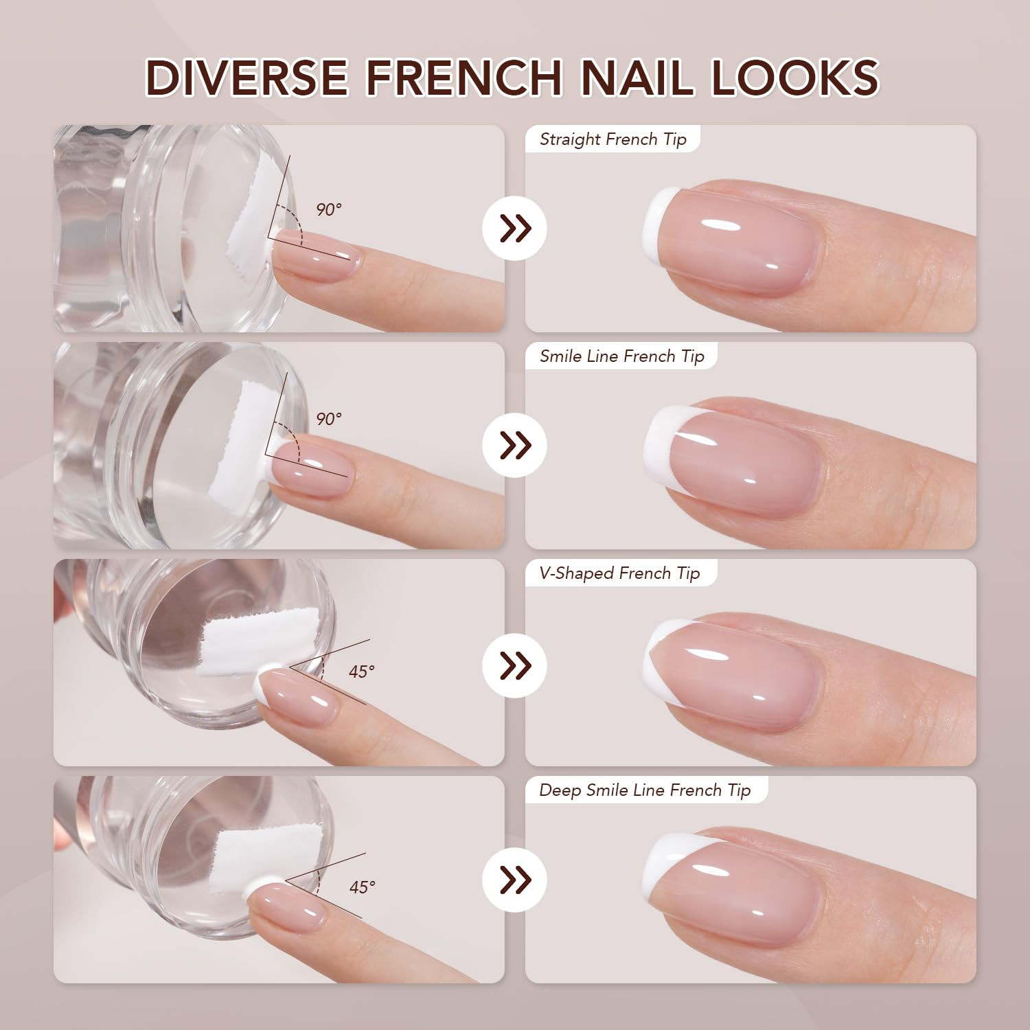 French Tip Stamp, 6Pcs Nail Art Stamper Kit, Soft Clear Silicone Round