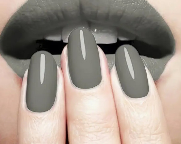 24 Pcs Press-On Nails Medium Glossy – Solid Gray – Looks Like Gel Nails