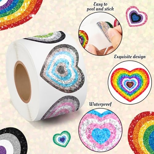 LGBTQ Pride Rainbow Stickers – 1000Pcs LGBTQ Rainbow Heart Laser Rainbow Heart