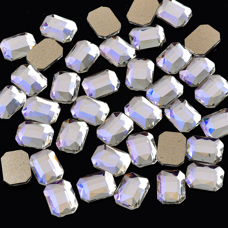 20pcs 6x8mm Nail Art Shaped Rectangular Flat Bottom Glass Rhinestone