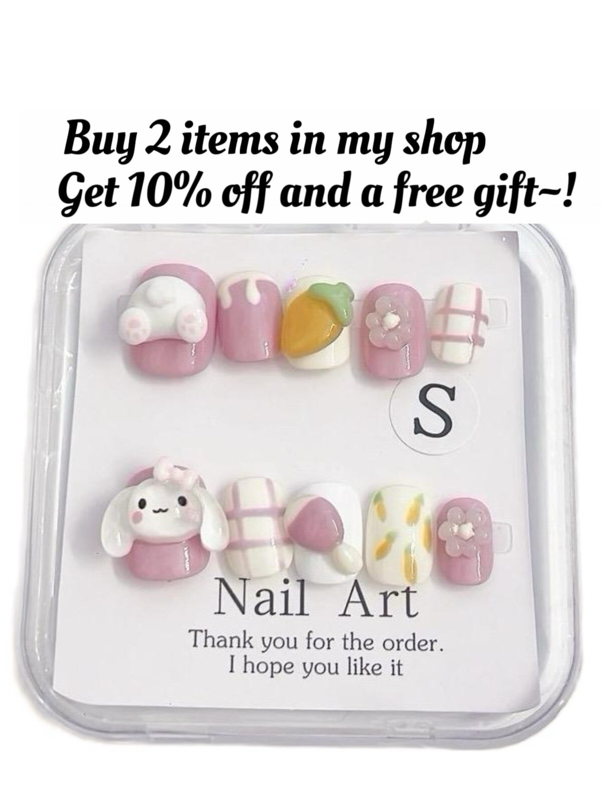 Press on nails cute bunny short (#034) Nail Art Manicure