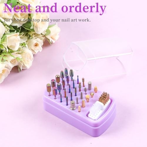 2 in 1 Nail Drill Bits Holder & Nail Drill Bits Cleaning Brush size 01 Purple