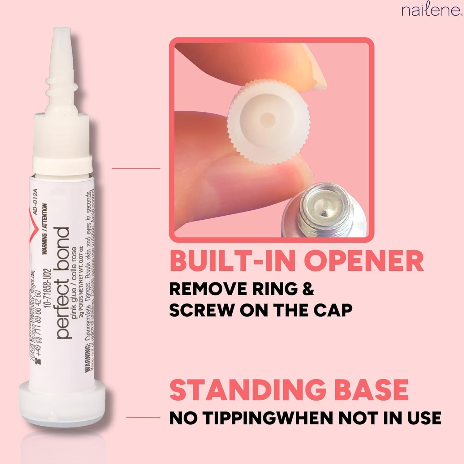 Nailene Perfect Bond Nail Glue, Super Strong, Durable Nail Adhesive – 2 Pack