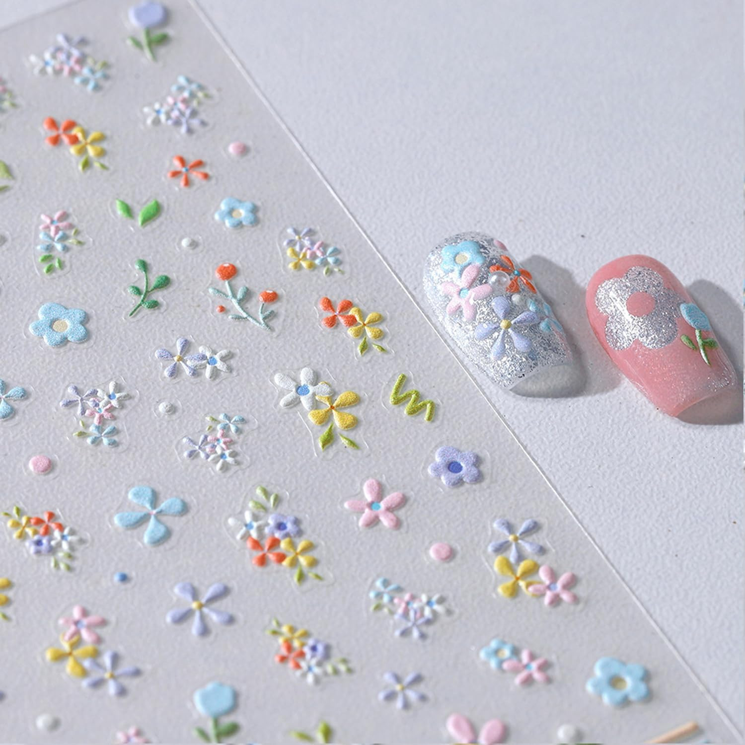 5D Embossed Flower Nail Stickers for Nail Art Summer Floral Leaf Nail Art Sticke