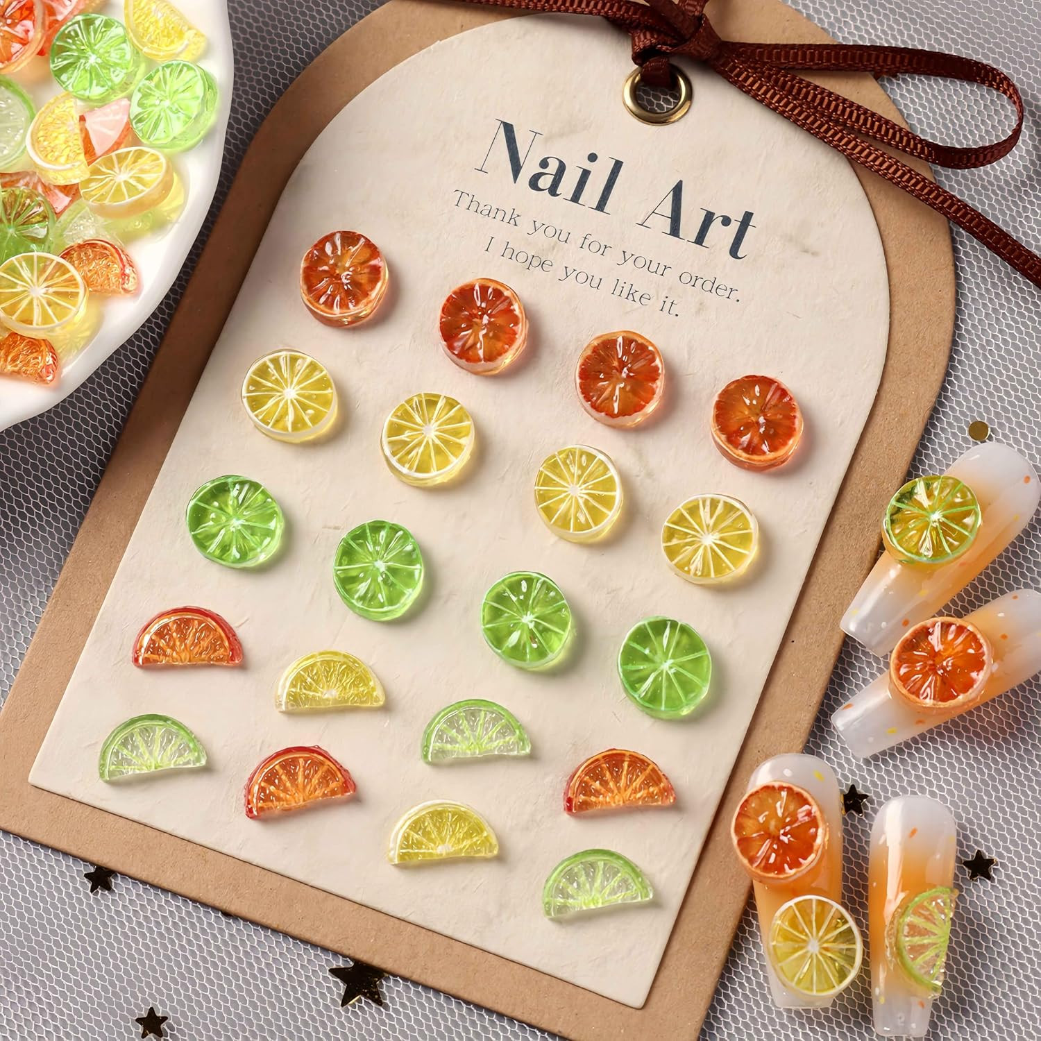 120Pcs Cute Fruit Nail Art Charms 3D Lemon Nail Rhinestones Colorful Lemon Nail