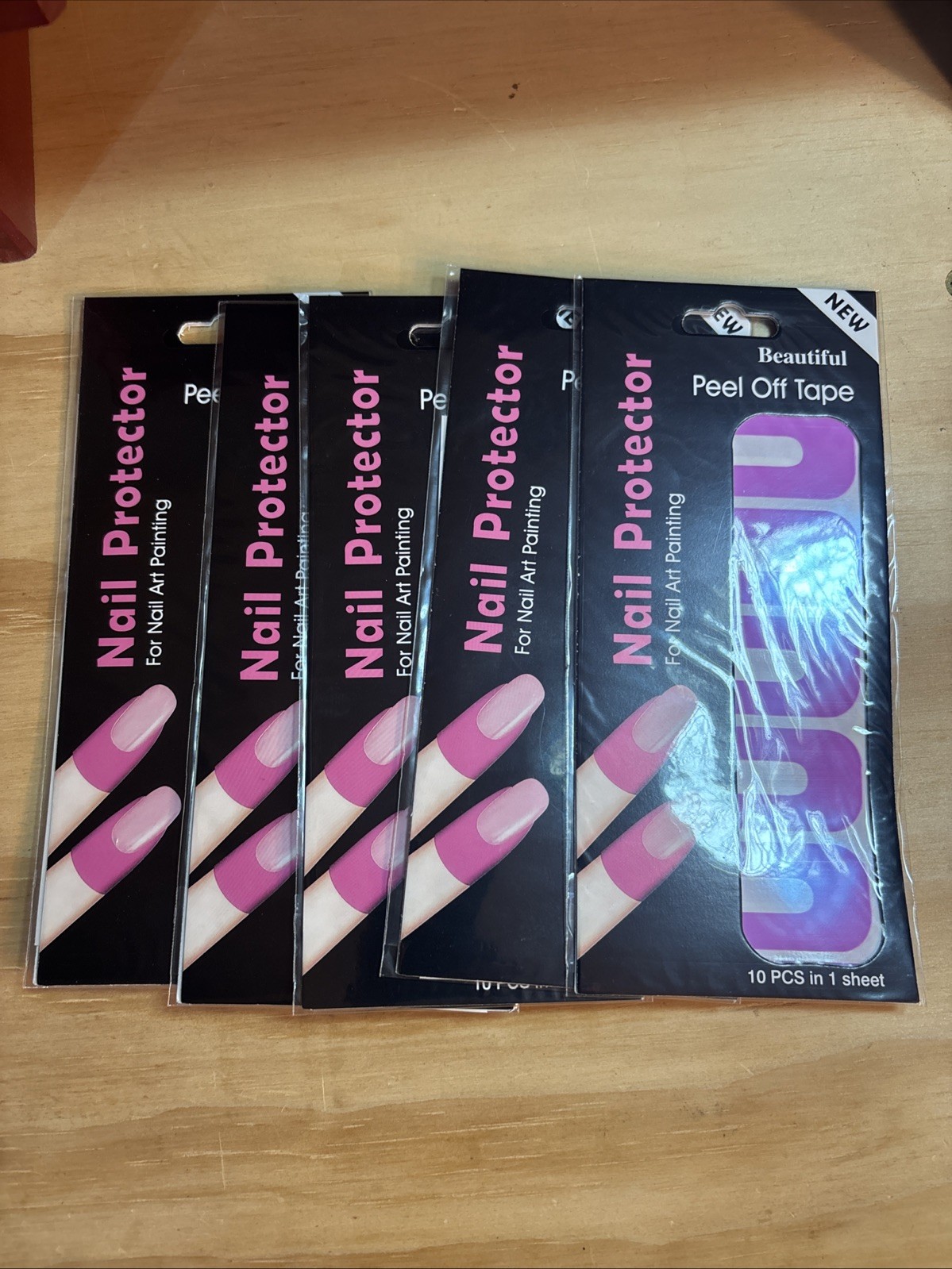 Finger Nail Protector Tape For Nail Polish Painting Peel Off Tape Pink 5 Packs