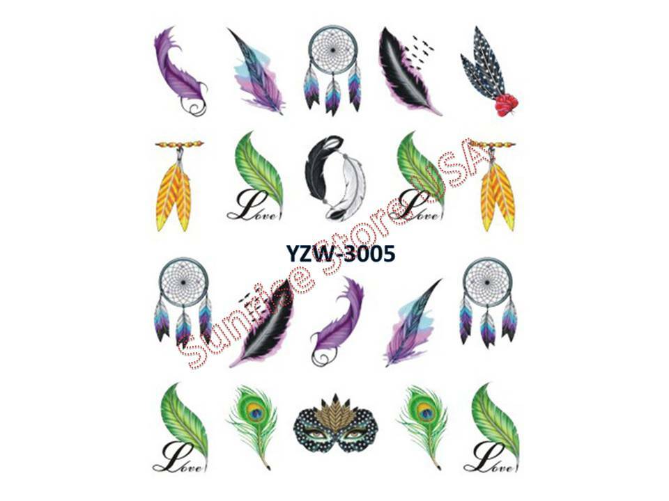 Nail Art Water Transfer Sticker Black White Colorful Feather Dream catcher Decal