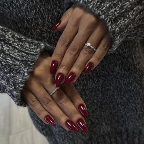 Burgundy Dark Red Press on Nails Short Almond Shaped, almond burgundy red