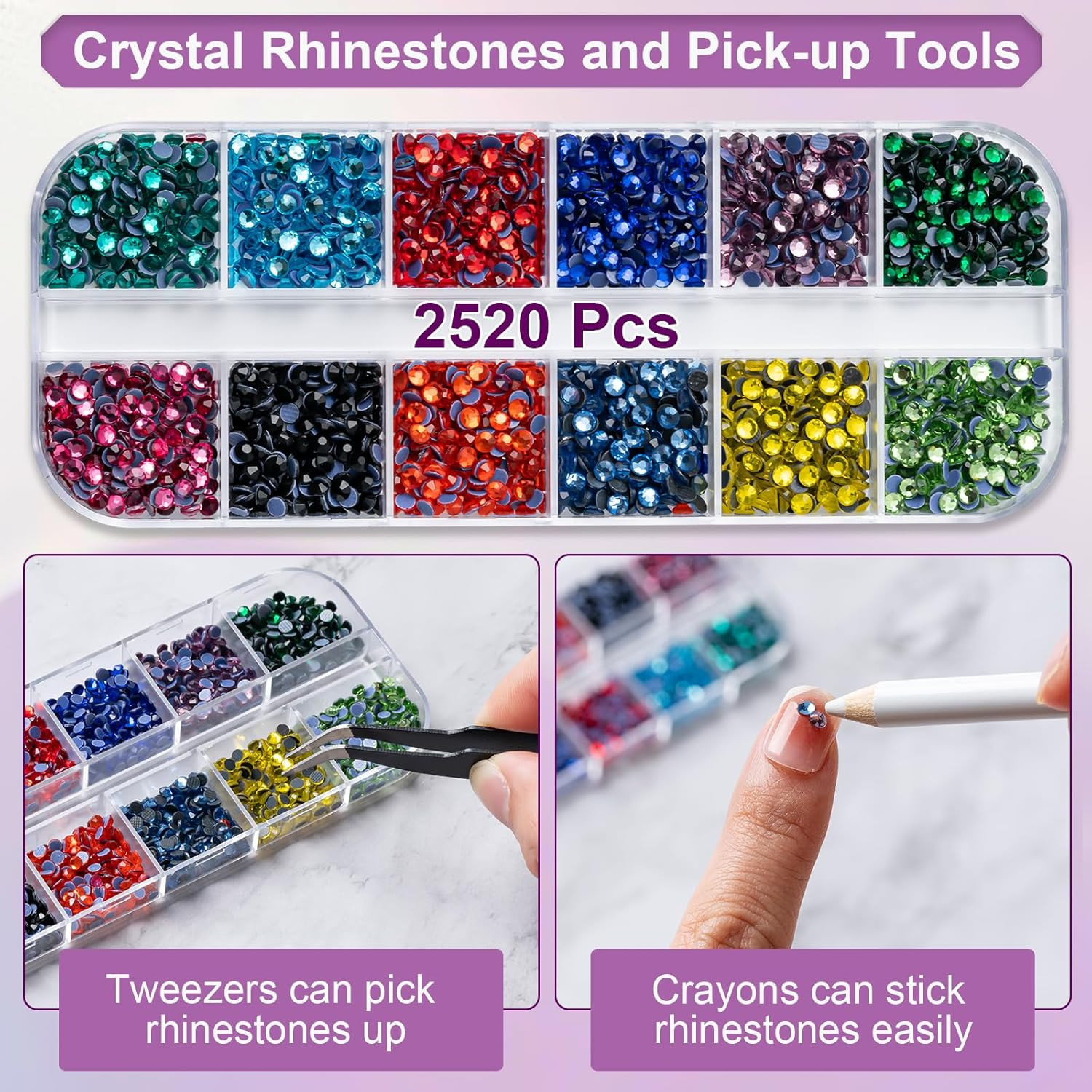 2520Pcs Rhinestones, 12 Size Multi Colorful Bedazzling Kit for Crafting Nail Art