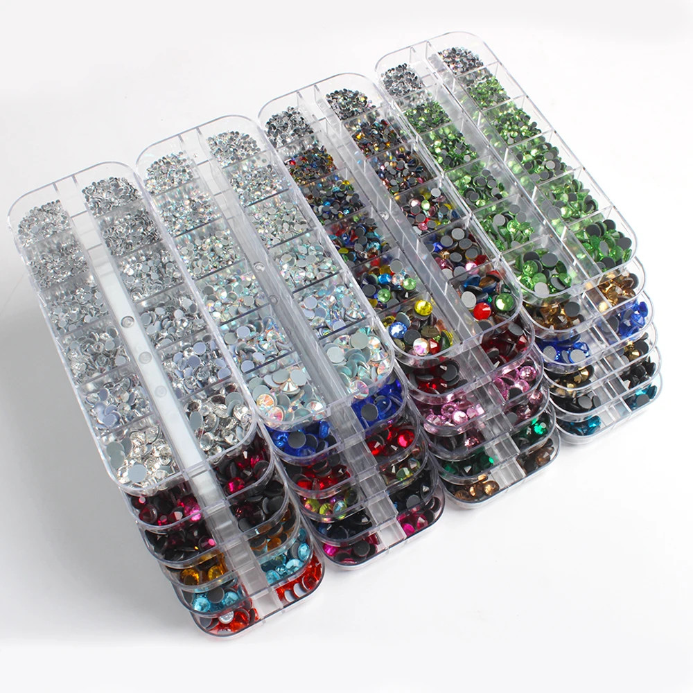 New Box Set 36 Colors 12 grid box Hotfix rhinestone 1200pcs Flatback crystal