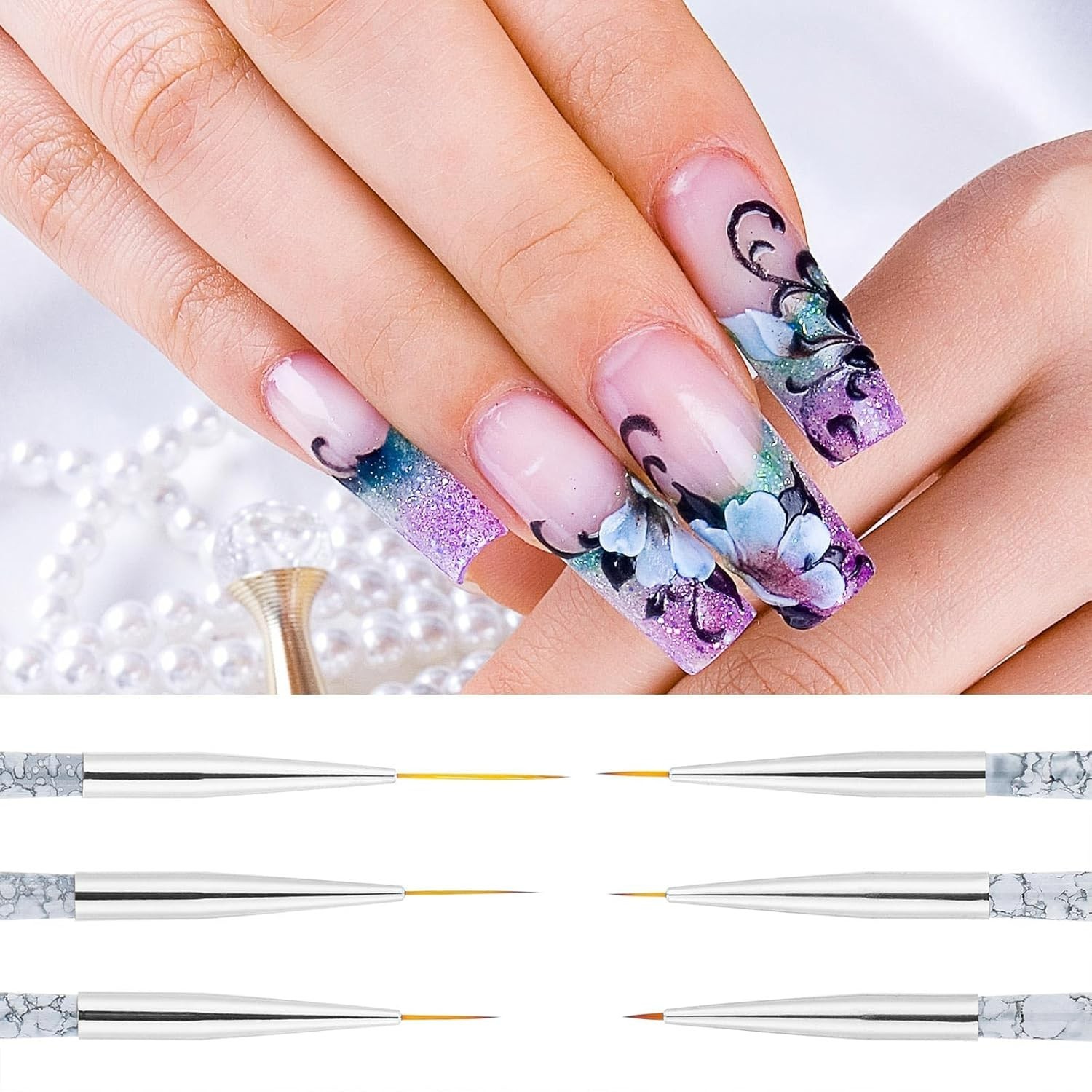 6 Pcs Nail Art Liner Brushes, UV Gel Painting Acrylic Nail Brushes Striping B…