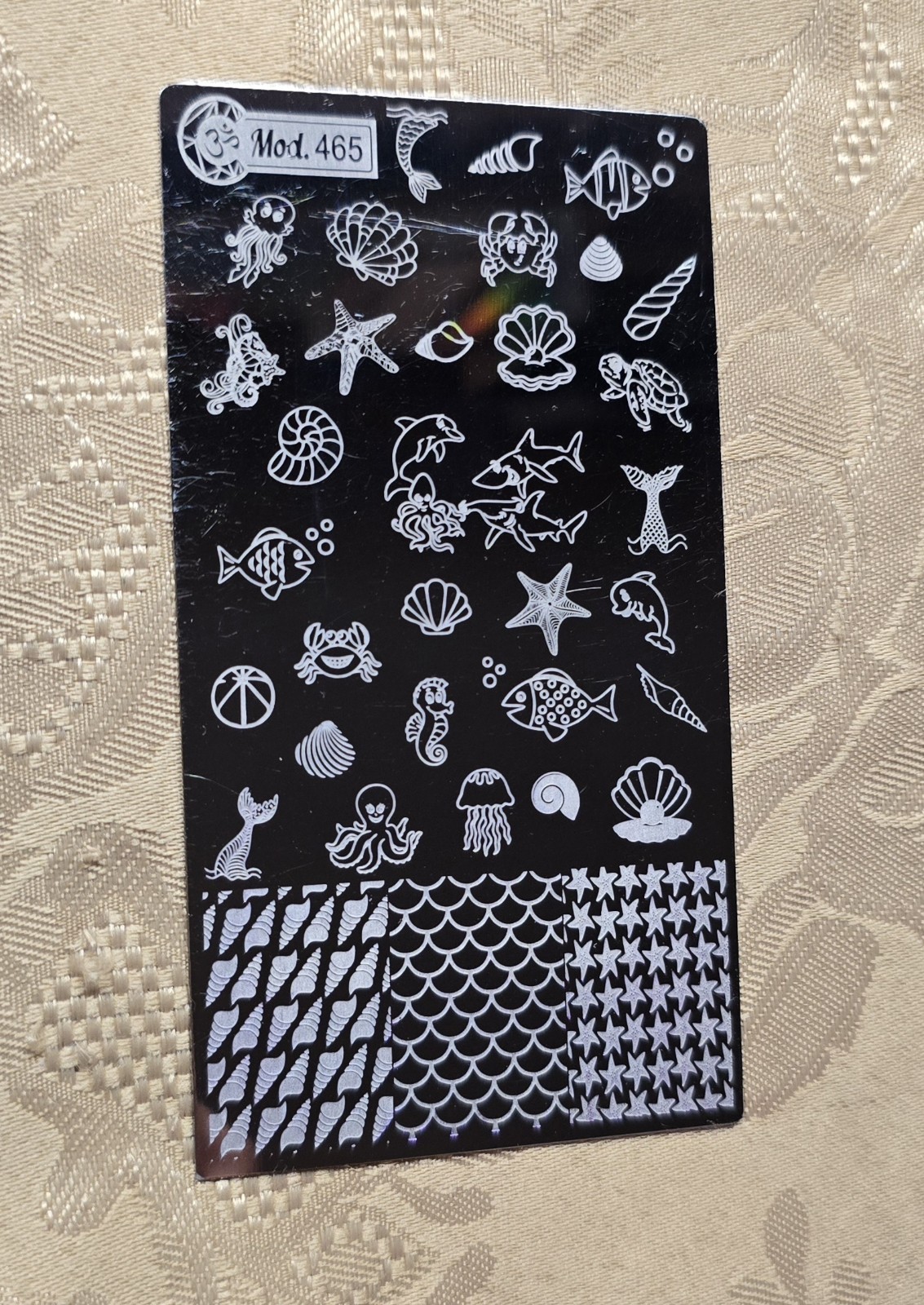 Mundo De Unas MDU Mod 465 Summer Nail Stamp Plate Beach Mermaid Fish Scales Wave