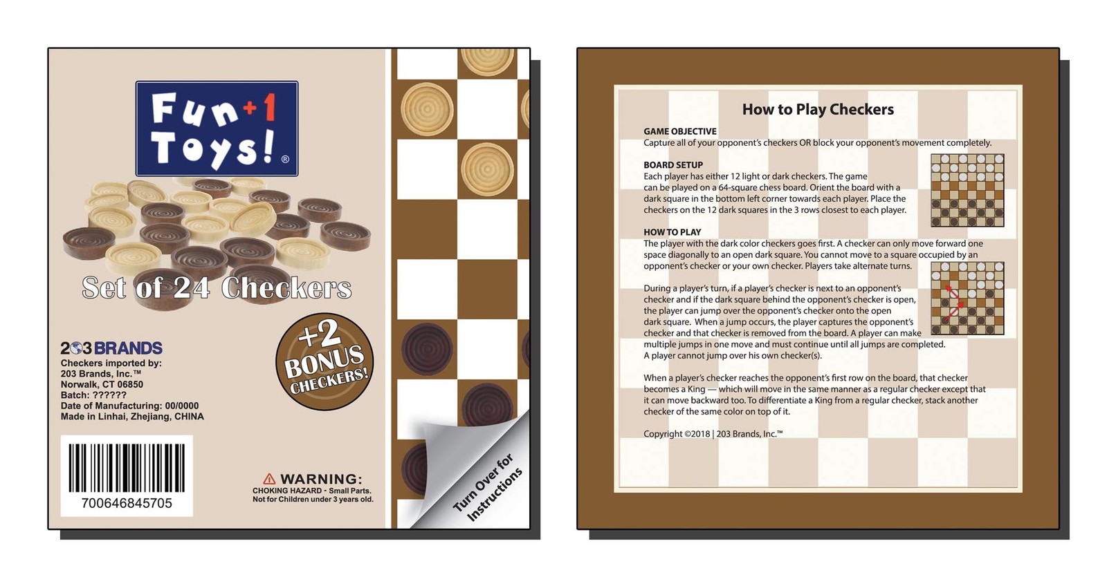 Fun+1 Toys! Classic Wood Checkers 1.125 inches by inches, Brown